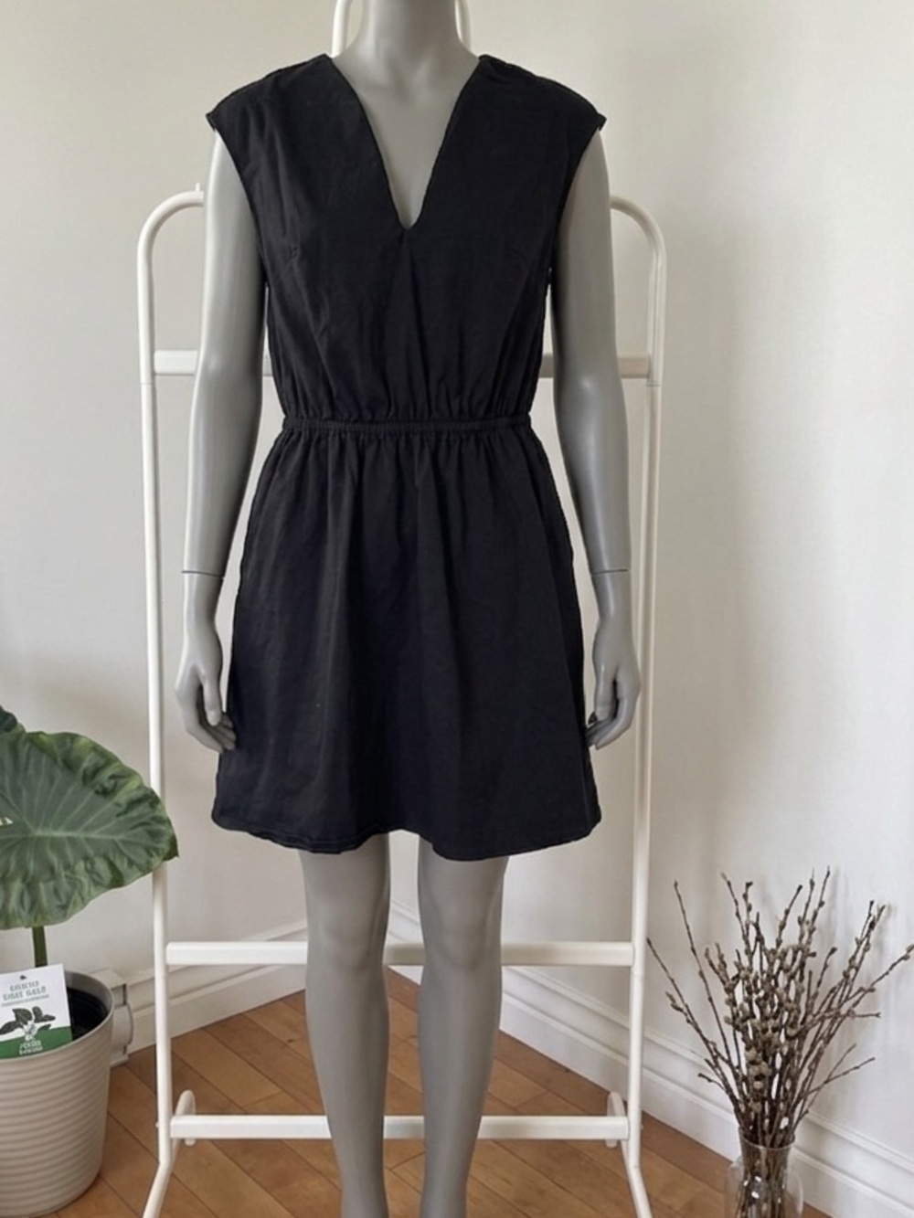 Black V-Neck Elastic Waist Women’s Dress